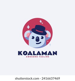 Logo Vector Ilustración Estilo moderno Koala Man Flat.