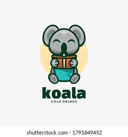 Vector Logo Illustration Koala Simple Mascot Style.