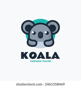 Vector Logo Illustration Koala Simple Mascot Style.