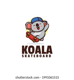 Vector Logo Illustration Koala Skateboard Mascot Cartoon Style.