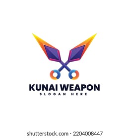 Ilustración del logotipo del vector Kunai Estilo colorido gradiente del arma.