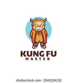 Vector Logo Illustration Kung Fu Master Simple Mascot Style.