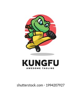 Vector Logo Illustration Kungfu Frog Mascot Cartoon Style.