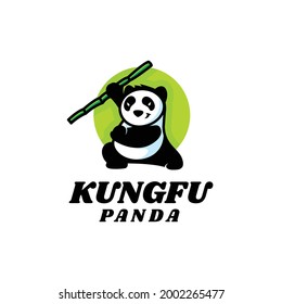 Vector Logo Illustration Kungfu Panda Mascot Cartoon Style.