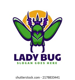 Vector Logo Illustration Lady Bug Simple Mascot Style.