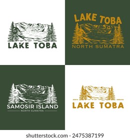 Vector Logo Illustration Lake Toba Hand Drawn