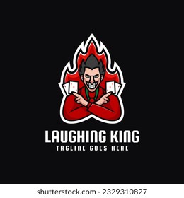 Vector Logo Illustration Laughing King Mascot Cartoon Style.