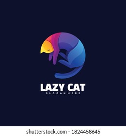 Vector Logo Illustration Lazy Cat Gradient Colorful Style.