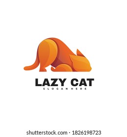 Vector Logo Illustration Lazy Cat Gradient Colorful Style.