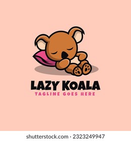 Vector Logo Illustration Lazy Koala Mascot Cartoon Style.