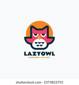 Vector Logo Illustration Lazy Owl Simple Mascot Style.
