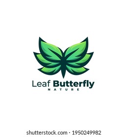 Vector Logo Illustration Leaf Butterfly Gradient Colorful Style.
