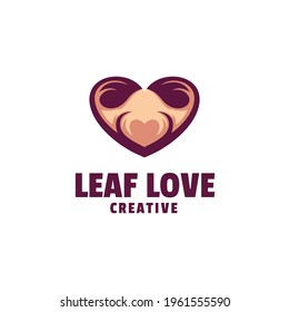 Vector Logo Illustration Leaf Love Simple Mascot Style.