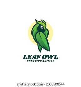 Vector Logo Illustration Leaf Owl Gradient Colorful Style.