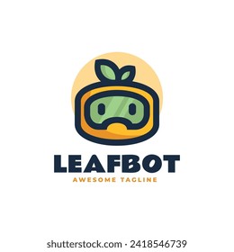 Vector Logo Illustration Leaf Robot Simple Mascot Style.