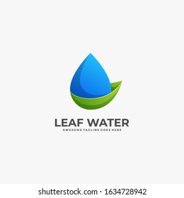 Vector Logo Illustration Leaf With Water Gradient Colorful