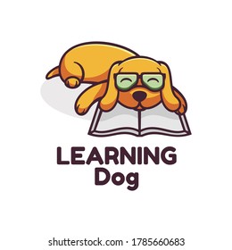 Vector Logo Illustration Learning Dog Simple Mascot Style.