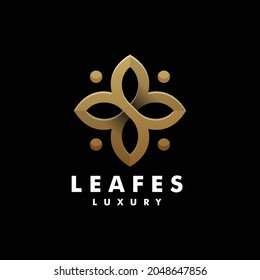 Vector Logo Illustration Leaves Line Art Style.