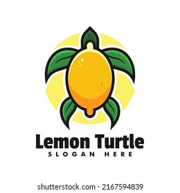 Vector Logo Illustration Lemon Turtle Simple Mascot Style.