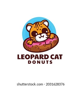 Vector Logo Illustration Leopard Doughnut Mascot Cartoon Style.