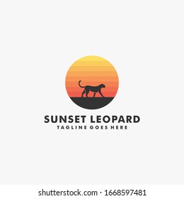 Vector Logo Illustration Leopard Walking Silhouette Style.