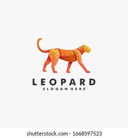 Vector Logo Illustration Leopard Walking Gradient Colorful Style.