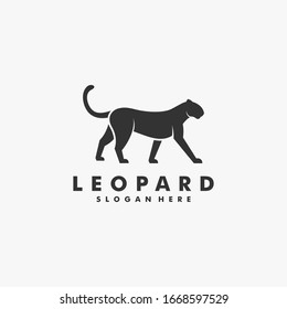 Vector Logo Illustration Leopard Walking Silhouette Style.