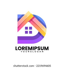 Vector logo illustration letter D home gradient colorful style