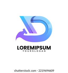 Vector logo illustration  letter d hammer gradient colorful style