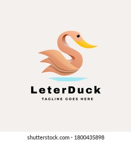 Vector Logo Illustration Letter Duck Gradient Colorful Style.