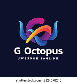 Vector Logo Illustration Letter G Octopus Gradient Colorful Style.