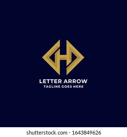 Letra de ilustración H con logotipo vectorial con estilo Art con línea de flecha