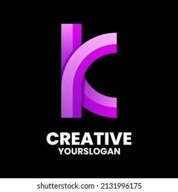 Letra de la ilustración del logotipo del vector k estilo colorido gradiente