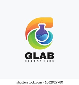 Logotipo vectorial Ilustración Letra Estilo Colorido gradiente de laboratorio.