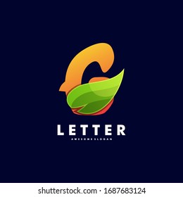 Vector Logo Illustration Letter with Leaf Gradient Colorful Style.