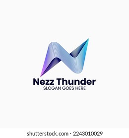 Vector Logo Illustration Letter N Thunder Gradient Colorful Style