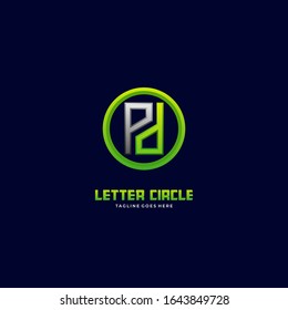 Letra de ilustración P con logotipo vectorial con color degradado en círculo