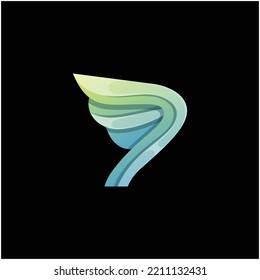 Vector logo illustration letter P wing gradient colorful style