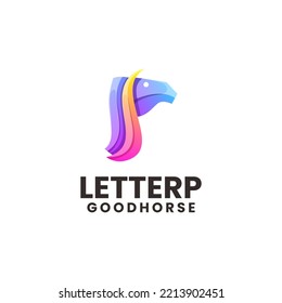 Vector logo illustration letter p horse gradient colorful style