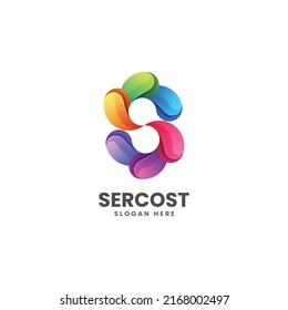 Logo Vector Ilustración Letra S Estilo Colorido Gradiente.
