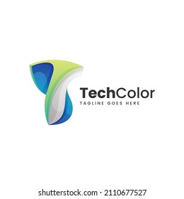 Vector Logo Illustration Letter T Gradient Colorful Style.