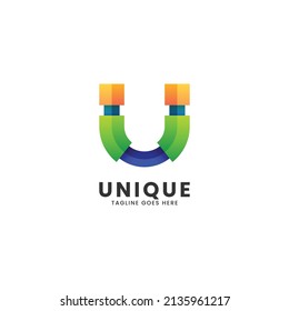 Vector Logo Illustration Letter U Gradient Colorful Style.