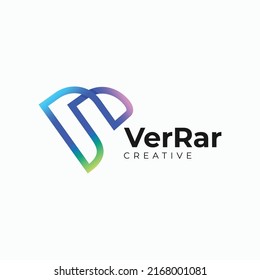 Vector Logo Illustration Letter V Gradient Line Art Style.