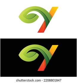 Vector logo illustration letter y leaf  gradient colorful style