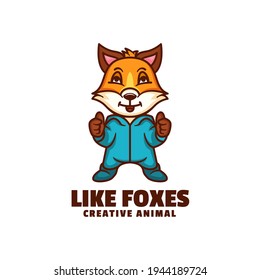 Vector Logo Illustration Like Foxes Mascot Cartoon Style.