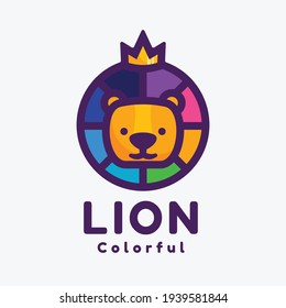 Vector Logo Illustration Lion Color Mascot Style.