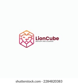 Vector Logo Illustration Lion Cube  Gradient Line Art Style