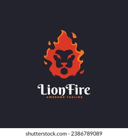 Vector Logo Illustration Lion Fire Flat Color Style.