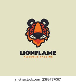 Vector Logo Illustration Lion Flame Mascot Cartoon Style.
