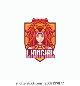 Vector Logo Illustration Lion Girl E- Sport and Sport Style.